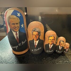 5 Hand-Painted Presidential Nesting Dolls Bush, Clinton, Bush, Reagan, Carter